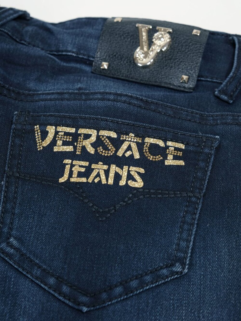 Versace Jeans, Rhinestone Logo, Skinny Dark Wash, Size 8, Excellent Condition